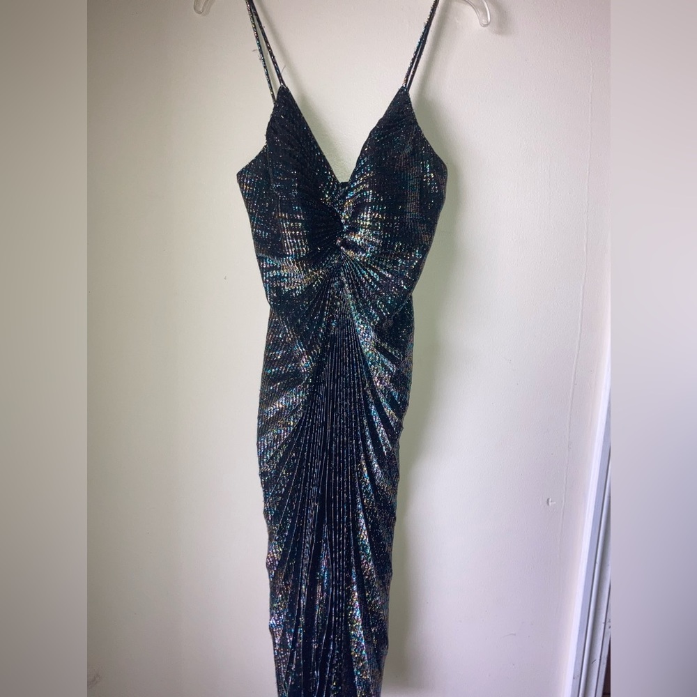 NEWLEAF by Samir gorgeous 1970s rainbow metallic sparkle evening dress